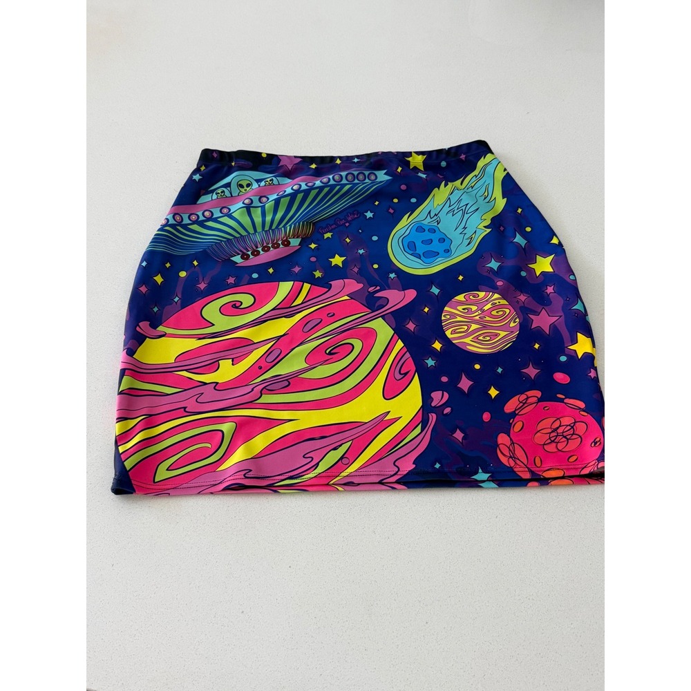 Vibrant Neon Space-Print Mini Skirt